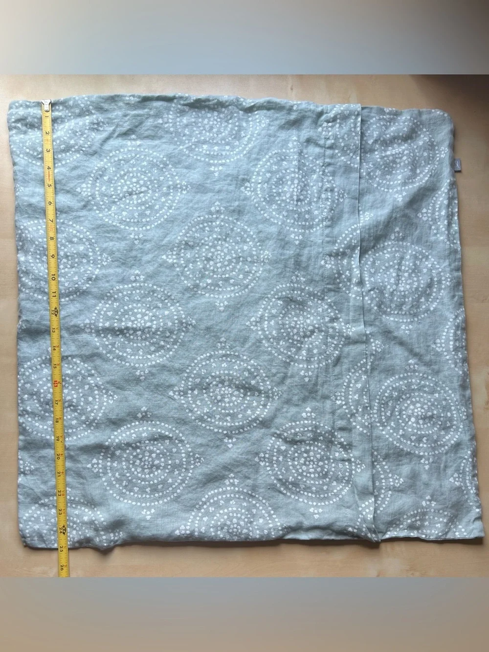 Serena & Lily Seafoam Linen Euro Sham Covers with White Dot Medallion Print